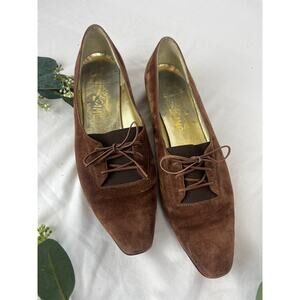 Salvatore Ferragamo Brown Suede Lace-Up Pumps